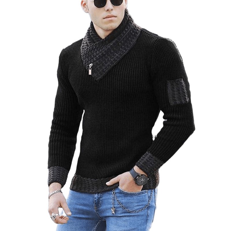 Shawl Pullover Ribbed Collar Zipper Sweater - www.SharpDuds.com