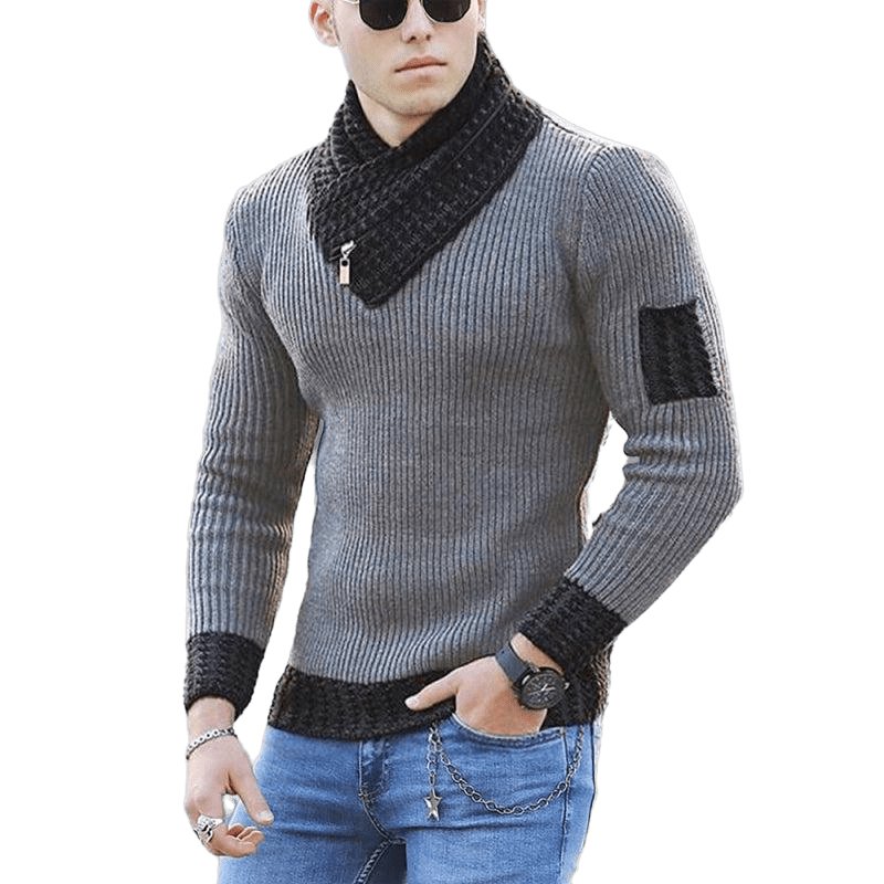 Shawl Pullover Ribbed Collar Zipper Sweater - www.SharpDuds.com