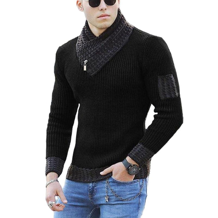 Shawl Pullover Ribbed Collar Zipper Sweater - www.SharpDuds.com