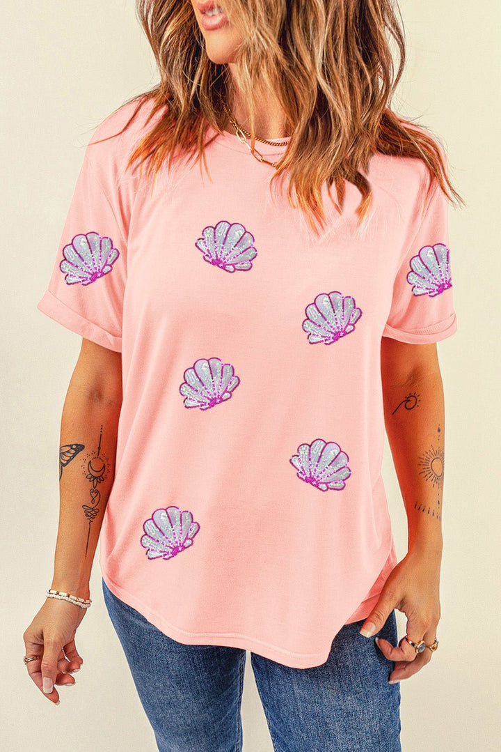 Shell Round Neck Short Sleeve T - Shirt - SharpDuds