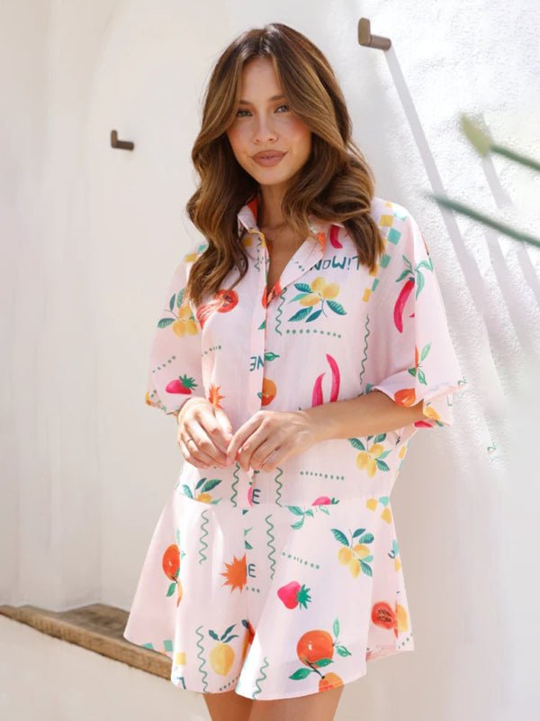 Simple Printed Wide - leg Casual Short Jumpsuit - SharpDuds