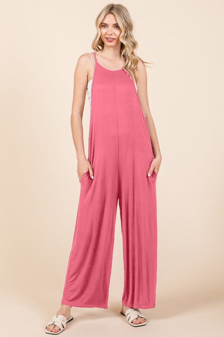 Sleeveless Wide Leg Jumpsuit with Pockets - SharpDuds