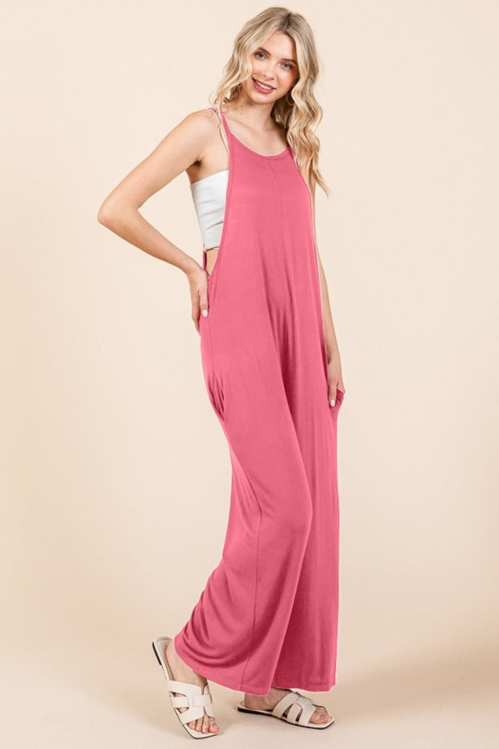 Sleeveless Wide Leg Jumpsuit with Pockets - SharpDuds