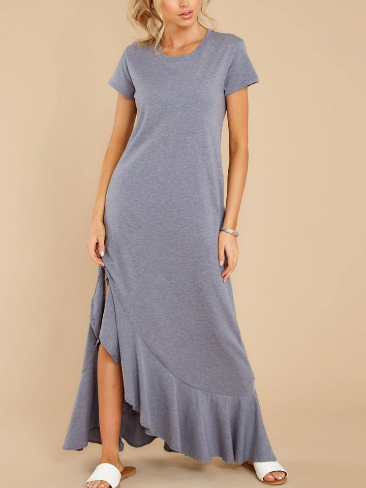 Slit Round Neck Short Sleeve Maxi Dress - SharpDuds