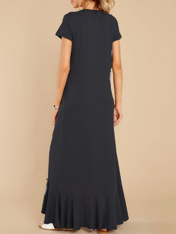 Slit Round Neck Short Sleeve Maxi Dress - SharpDuds