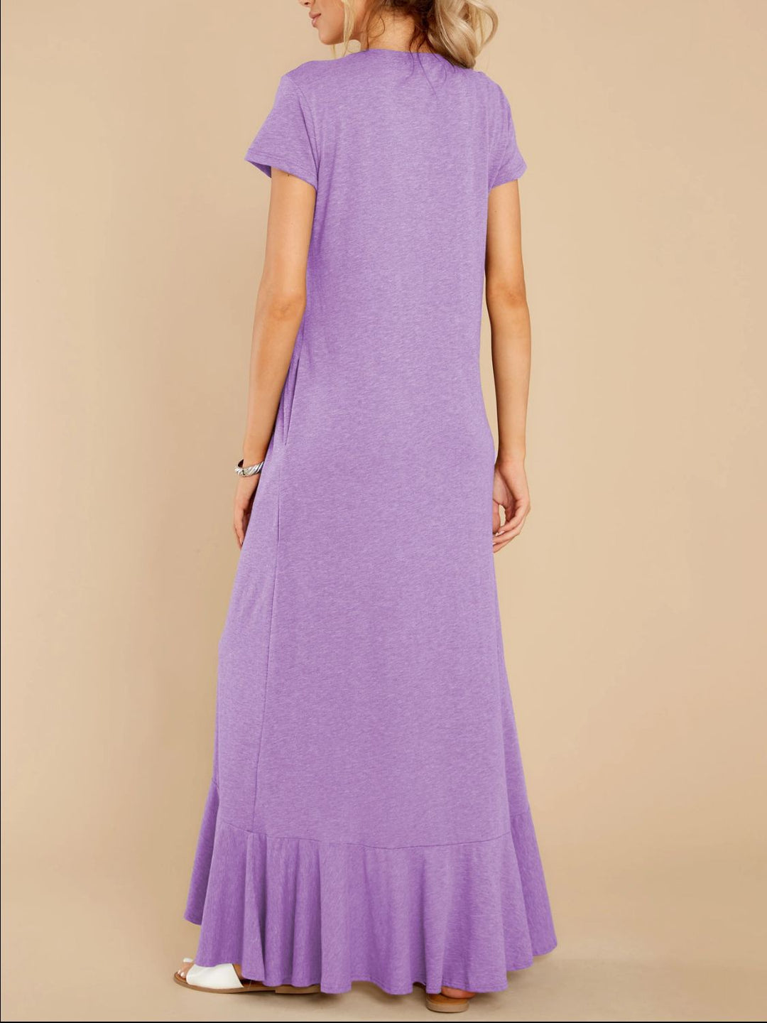 Slit Round Neck Short Sleeve Maxi Dress - SharpDuds