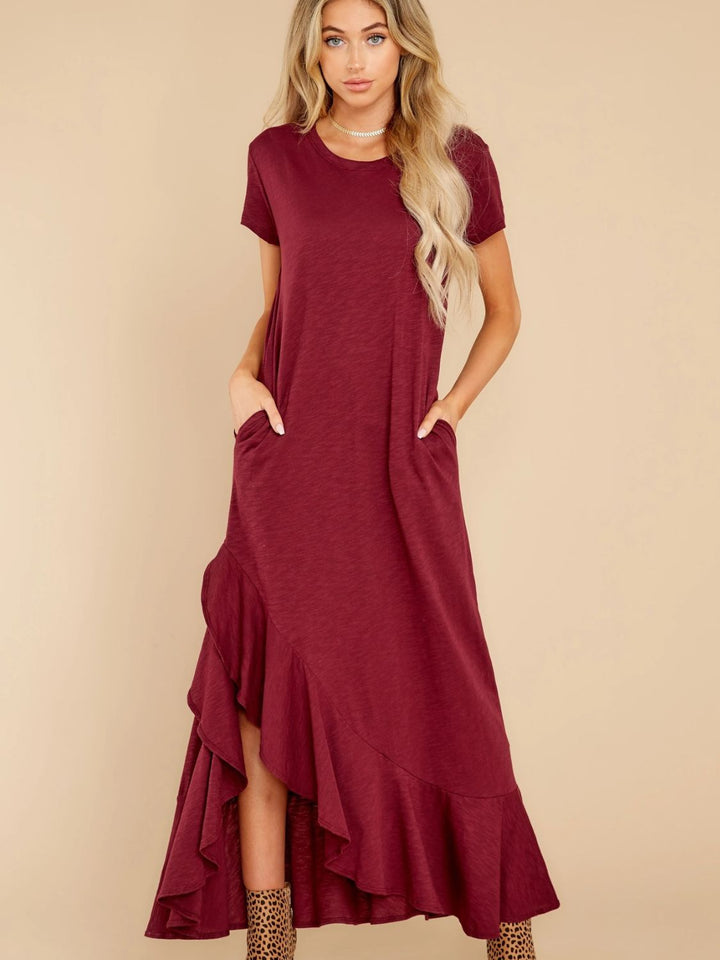 Slit Round Neck Short Sleeve Maxi Dress - SharpDuds