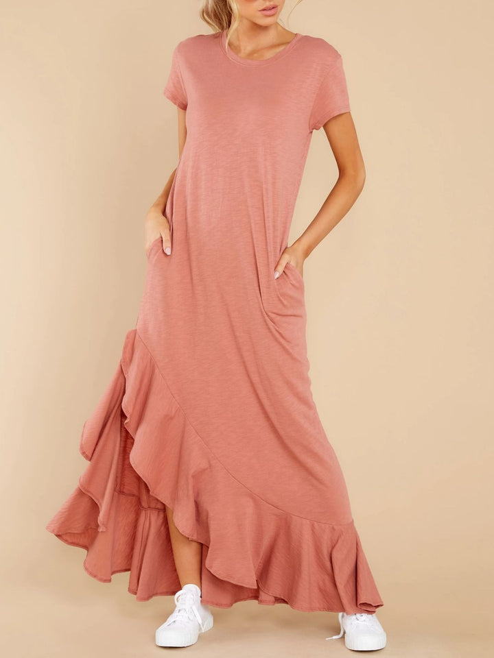 Slit Round Neck Short Sleeve Maxi Dress - SharpDuds