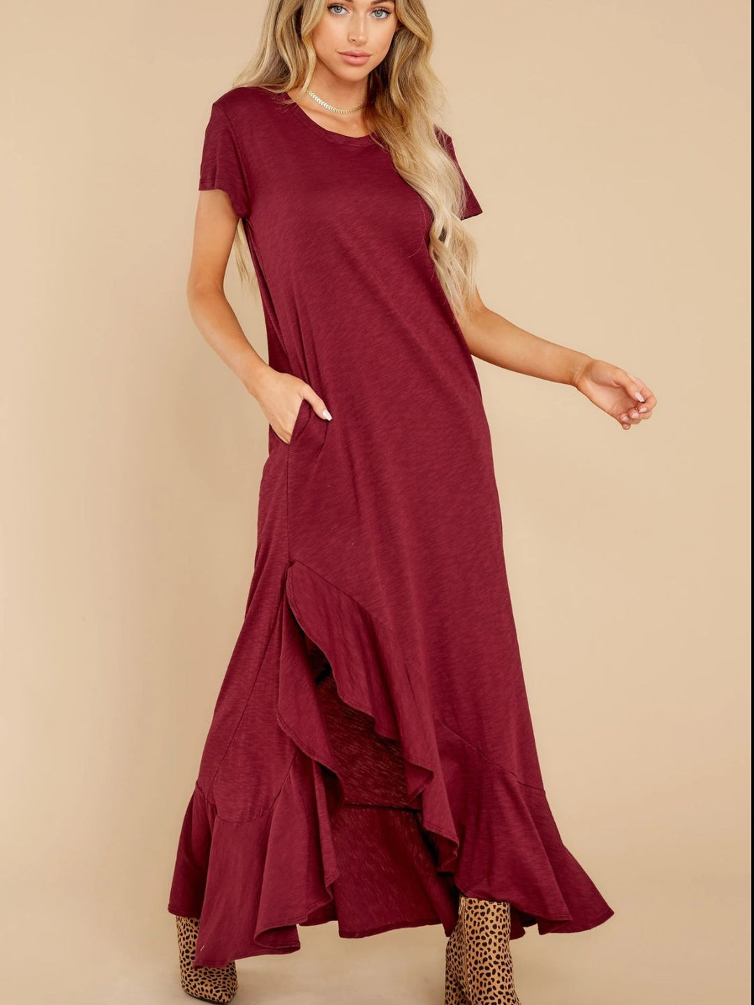 Slit Round Neck Short Sleeve Maxi Dress - SharpDuds