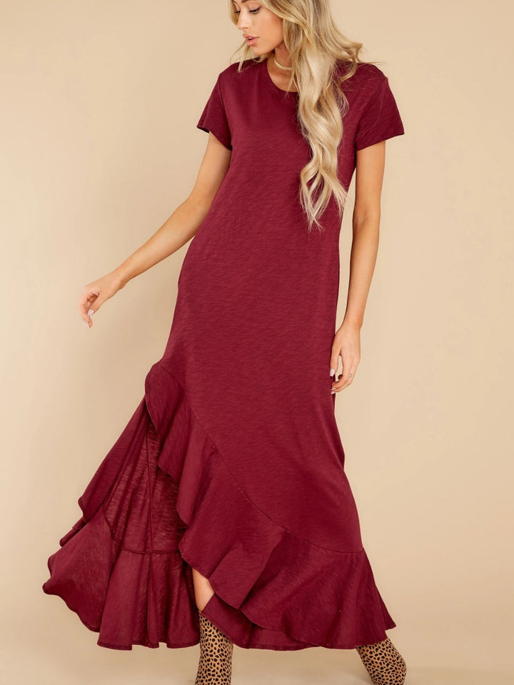 Slit Round Neck Short Sleeve Maxi Dress - SharpDuds