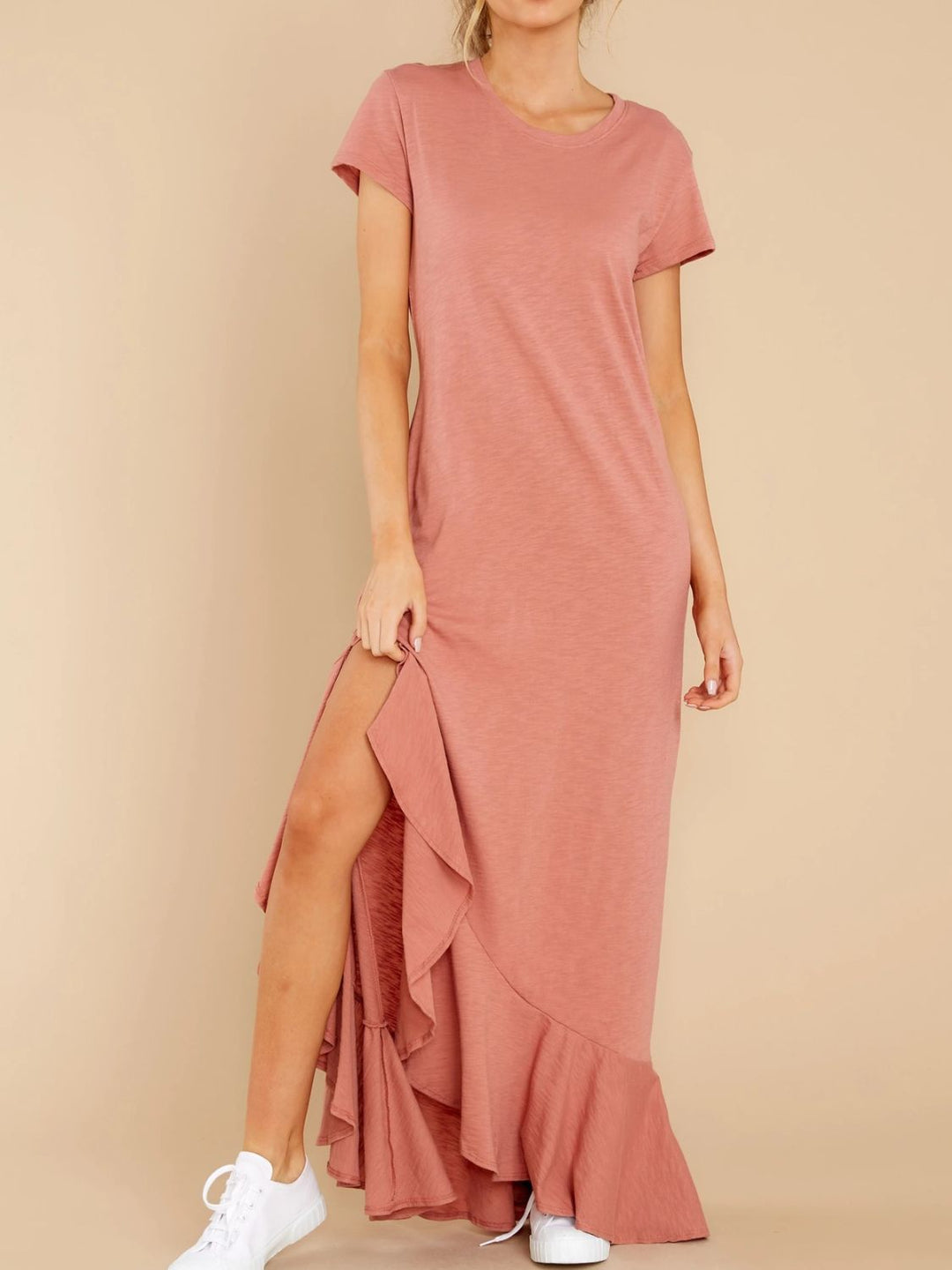 Slit Round Neck Short Sleeve Maxi Dress - SharpDuds