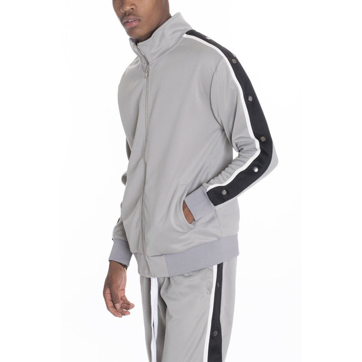 SNAP BUTTON TRACK JACKET- GREY - www.SharpDuds.com