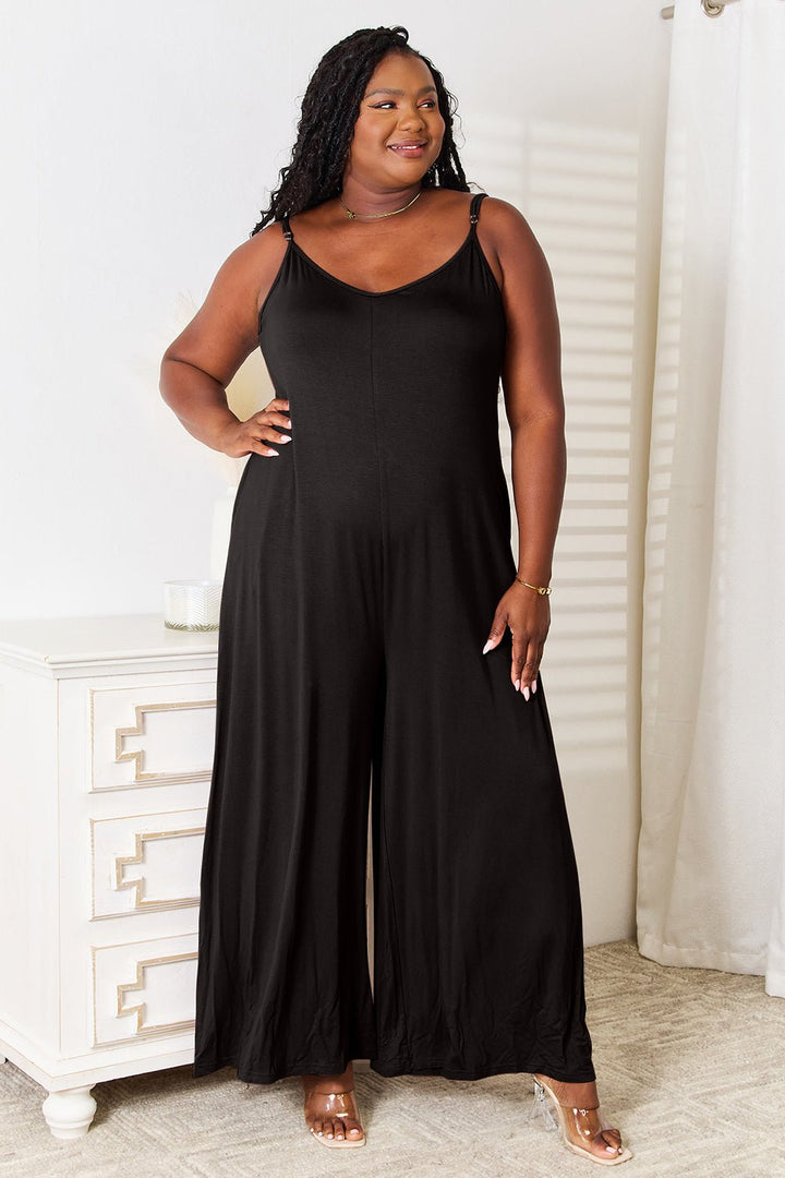 Soft Rayon Spaghetti Strap Tied Wide Leg Jumpsuit - SharpDuds