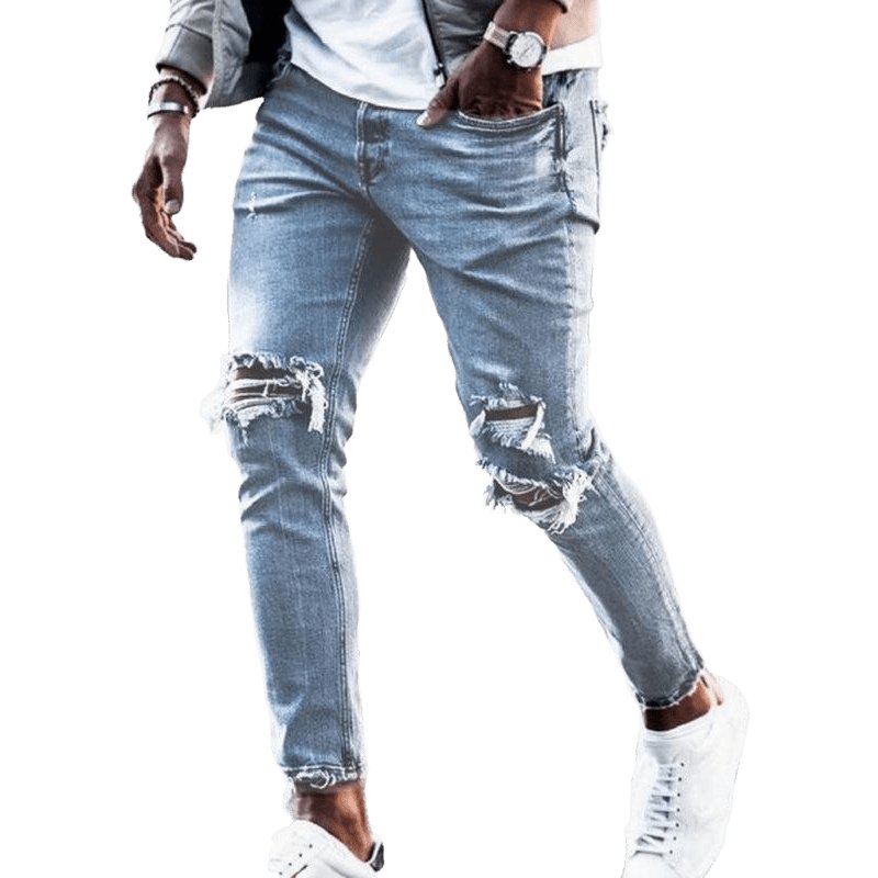 Solid Casual Ripped Pencil Jeans - www.SharpDuds.com