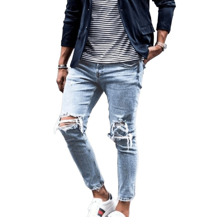 Solid Casual Ripped Pencil Jeans - www.SharpDuds.com