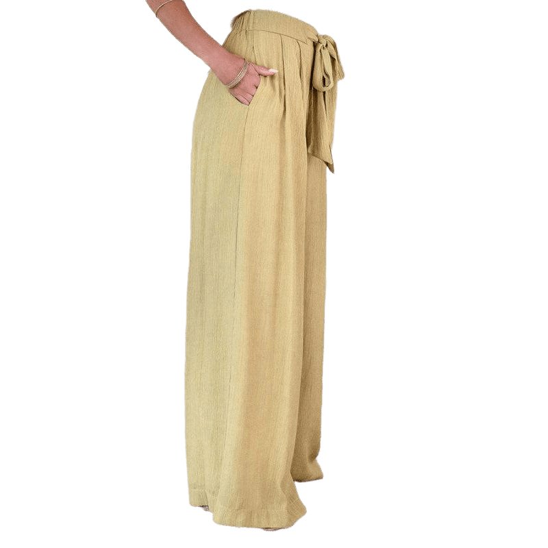 Solid Color Drawstring Knot Wide Leg Trousers - www.SharpDuds.com