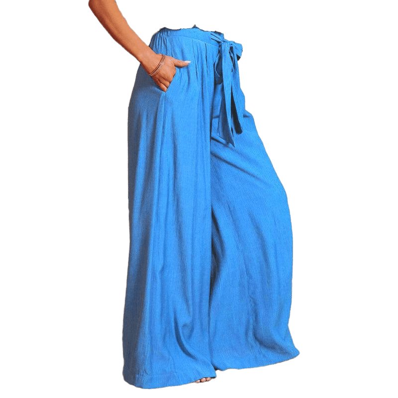 Solid Color Drawstring Knot Wide Leg Trousers - www.SharpDuds.com