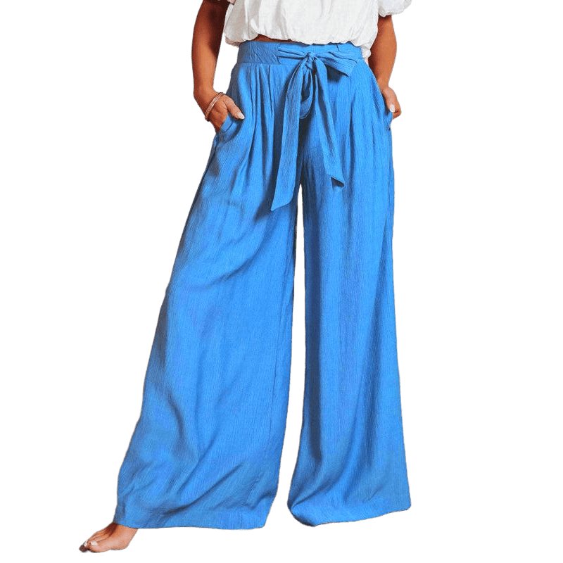 Solid Color Drawstring Knot Wide Leg Trousers - www.SharpDuds.com