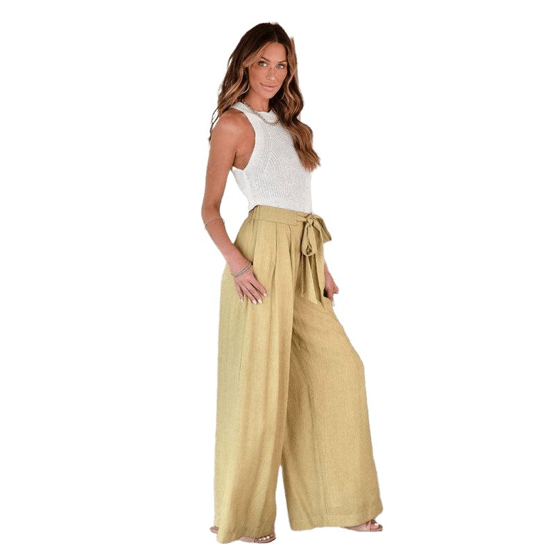 Solid Color Drawstring Knot Wide Leg Trousers - www.SharpDuds.com