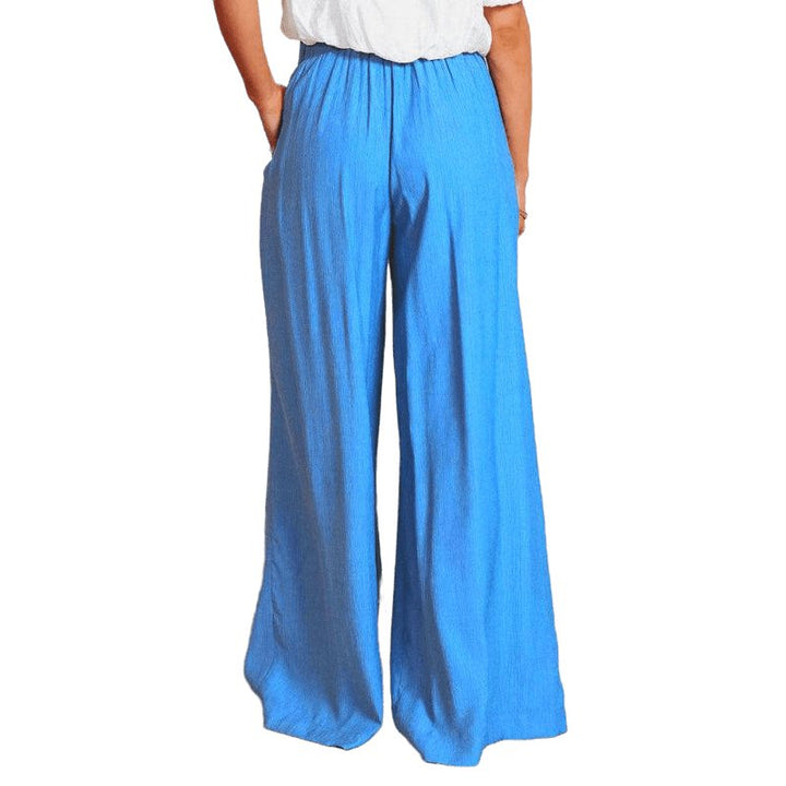 Solid Color Drawstring Knot Wide Leg Trousers - www.SharpDuds.com