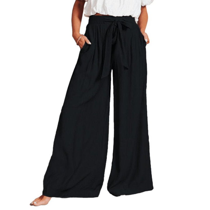 Solid Color Drawstring Knot Wide Leg Trousers - www.SharpDuds.com