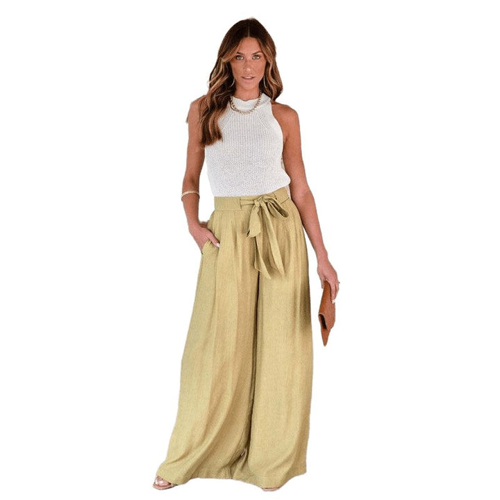 Solid Color Drawstring Knot Wide Leg Trousers - www.SharpDuds.com