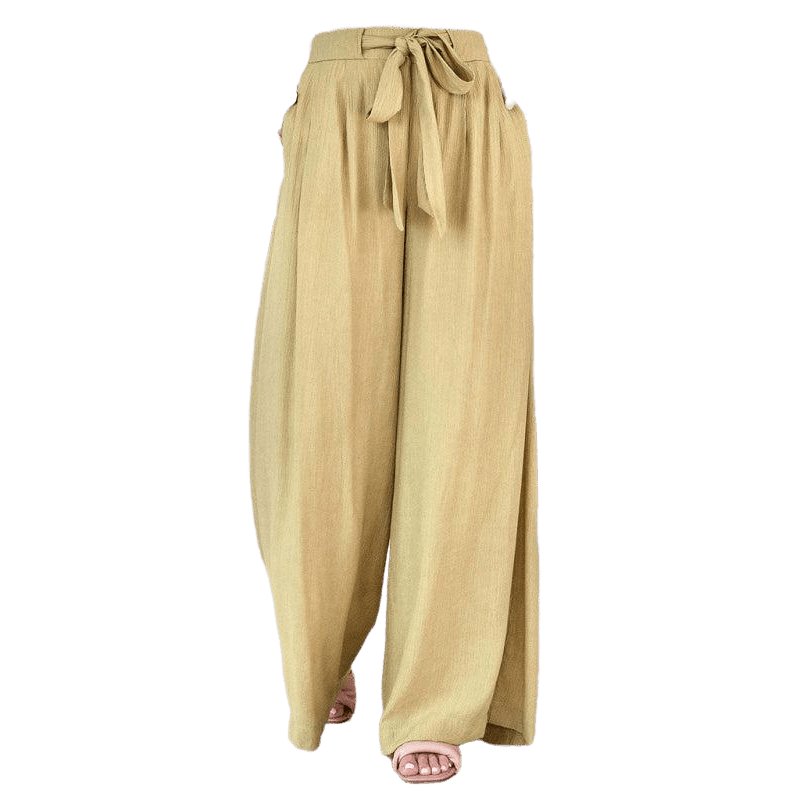 Solid Color Drawstring Knot Wide Leg Trousers - www.SharpDuds.com