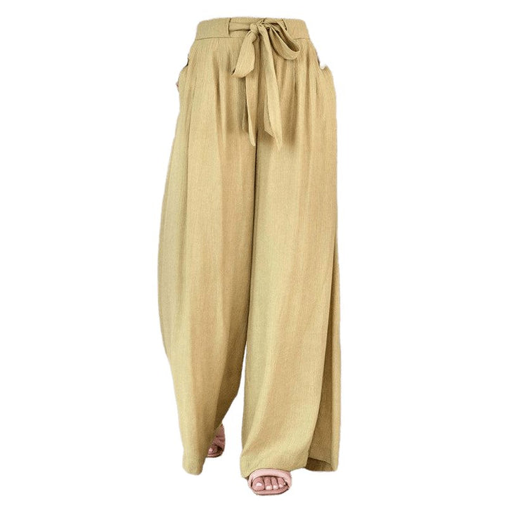 Solid Color Drawstring Knot Wide Leg Trousers - www.SharpDuds.com