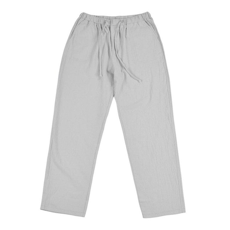 Solid Color Linen Blend Drawstring Pants For Men - www.SharpDuds.com