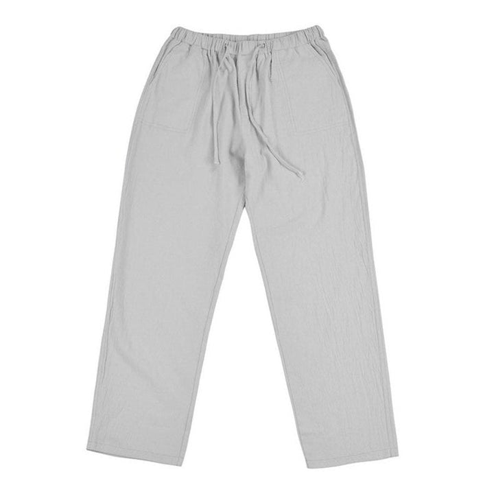 Solid Color Linen Blend Drawstring Pants For Men - www.SharpDuds.com