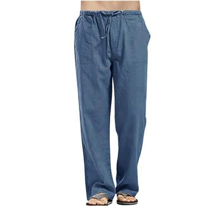 Solid Color Linen Blend Drawstring Pants For Men - www.SharpDuds.com