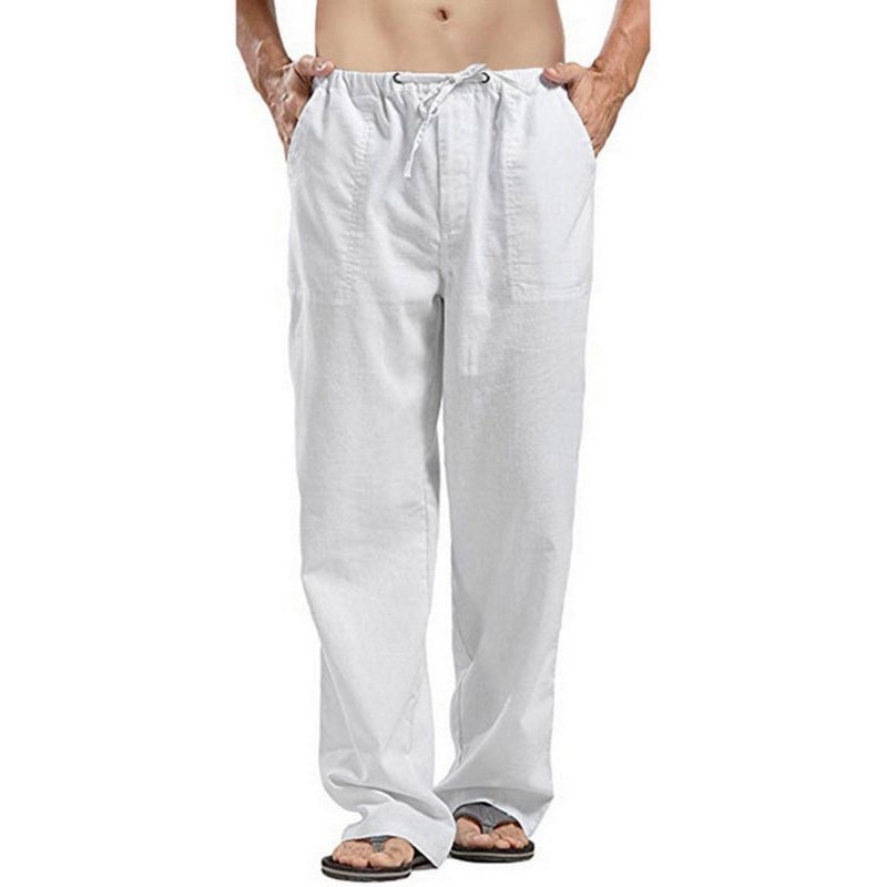 Solid Color Linen Blend Drawstring Pants For Men - www.SharpDuds.com