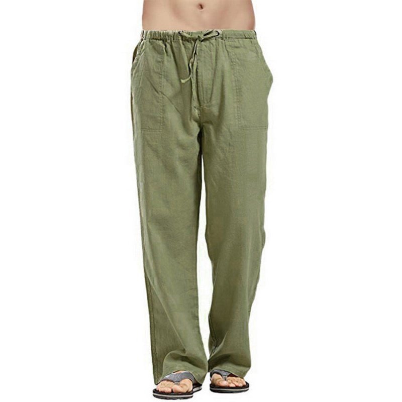 Solid Color Linen Blend Drawstring Pants For Men - www.SharpDuds.com