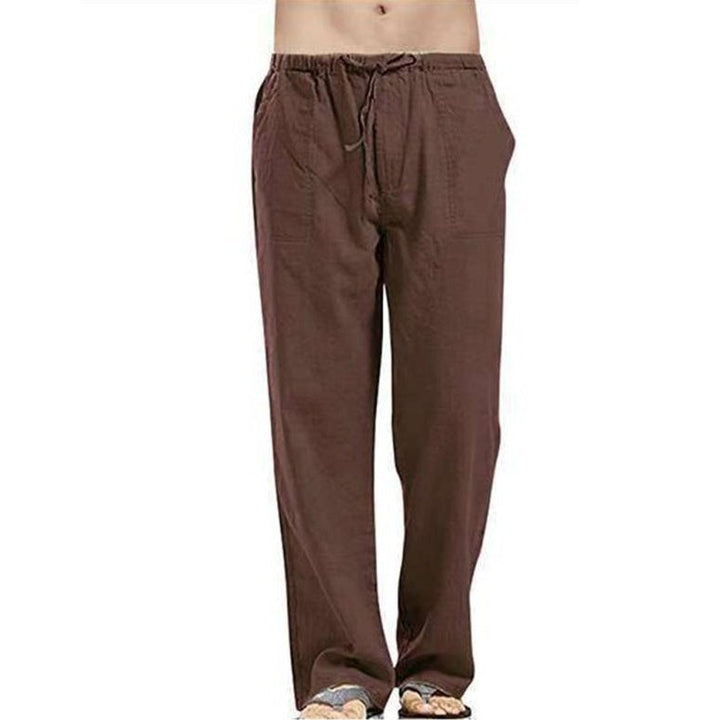 Solid Color Linen Blend Drawstring Pants For Men - www.SharpDuds.com