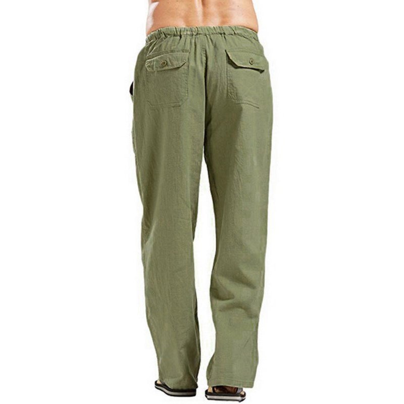 Solid Color Linen Blend Drawstring Pants For Men - www.SharpDuds.com