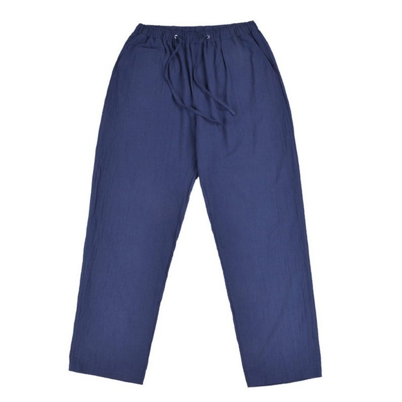 Solid Color Linen Blend Drawstring Pants For Men - www.SharpDuds.com