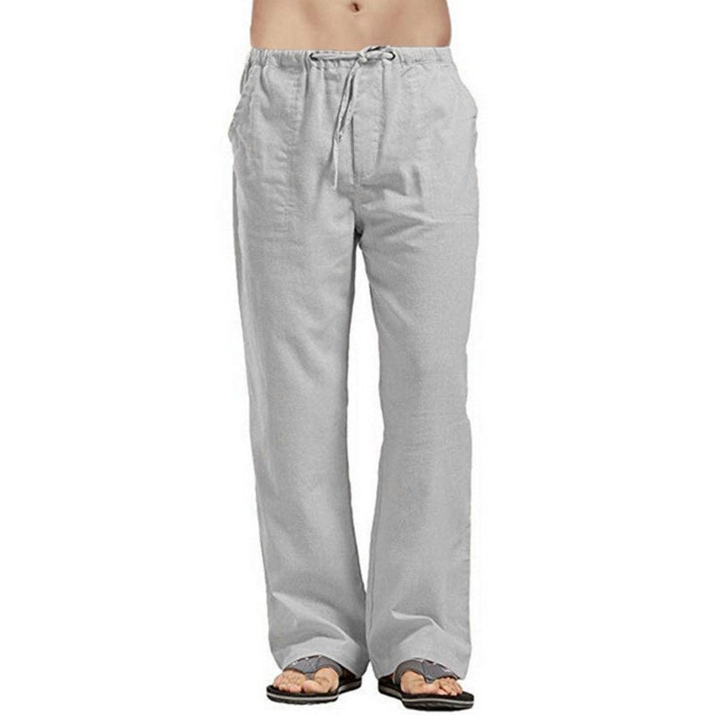 Solid Color Linen Blend Drawstring Pants For Men - www.SharpDuds.com