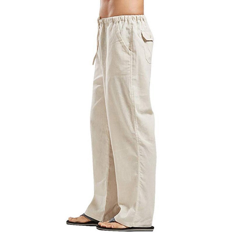 Solid Color Linen Blend Drawstring Pants For Men - www.SharpDuds.com