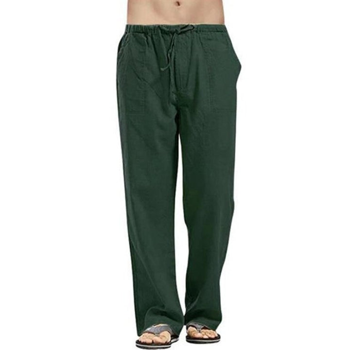 Solid Color Linen Blend Drawstring Pants For Men - www.SharpDuds.com