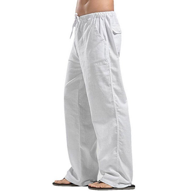 Solid Color Linen Blend Drawstring Pants For Men - www.SharpDuds.com