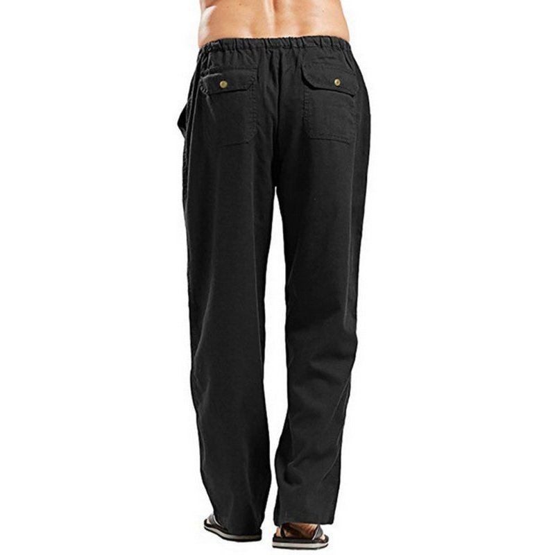 Solid Color Linen Blend Drawstring Pants For Men - www.SharpDuds.com