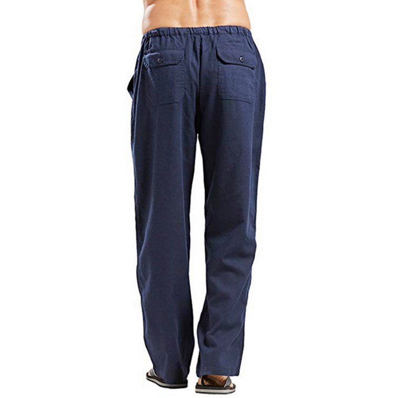 Solid Color Linen Blend Drawstring Pants For Men - www.SharpDuds.com