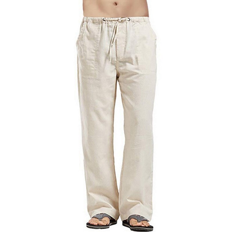 Solid Color Linen Blend Drawstring Pants For Men - www.SharpDuds.com