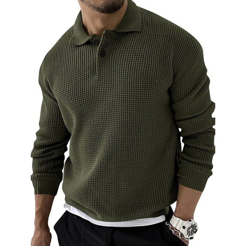 Solid Color Long Sleeve Waffle Knit Sweaters - www.SharpDuds.com