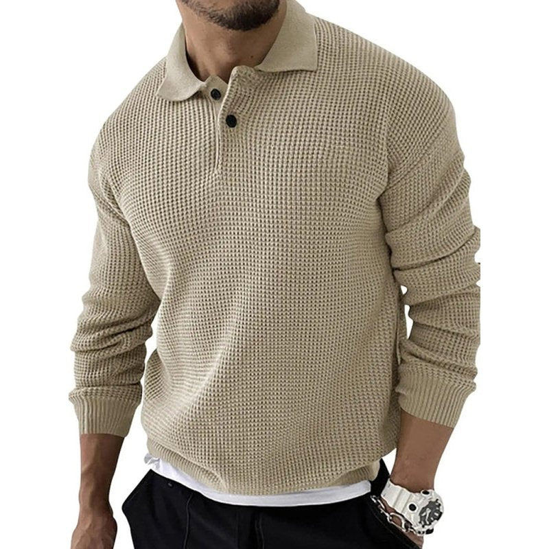 Solid Color Long Sleeve Waffle Knit Sweaters - www.SharpDuds.com