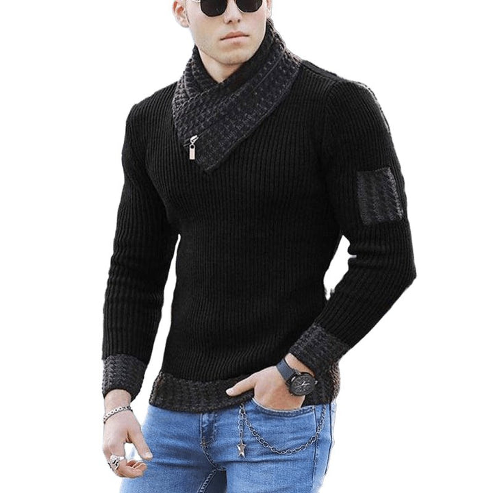 Solid Color Rib Shawl Collar Sweater - www.SharpDuds.com