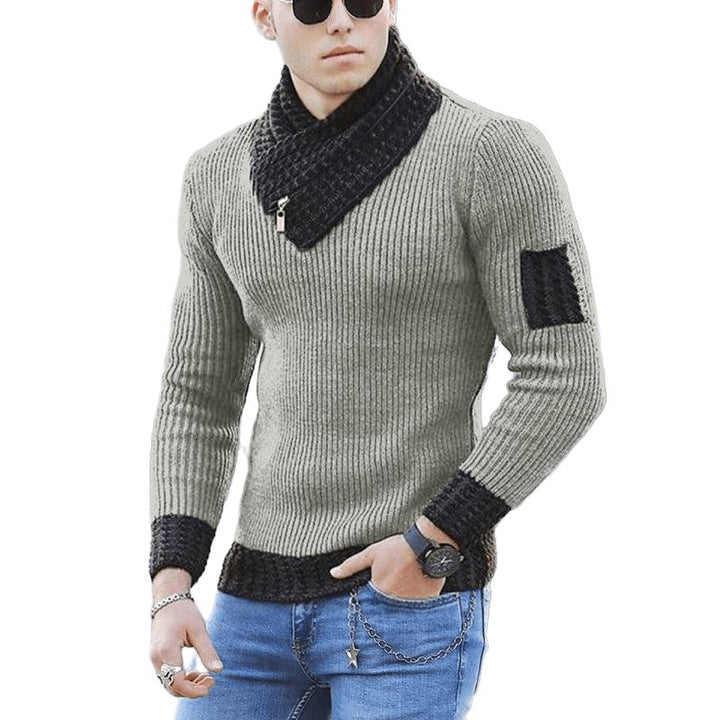 Solid Color Rib Shawl Collar Sweater - www.SharpDuds.com