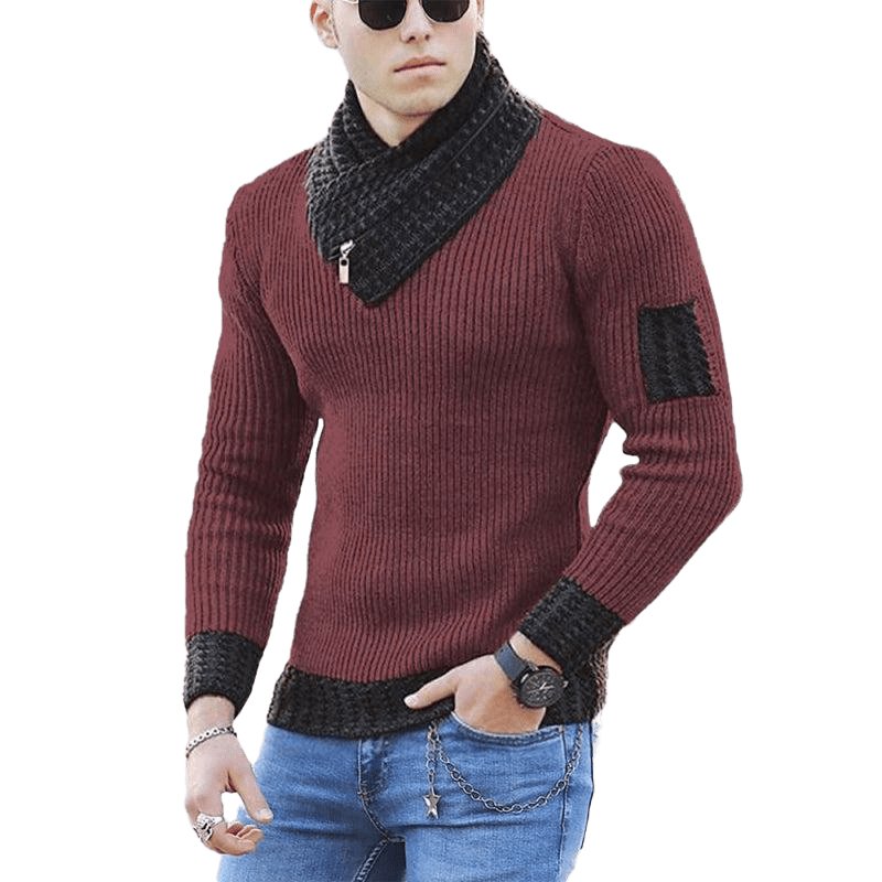 Solid Color Rib Shawl Collar Sweater - www.SharpDuds.com