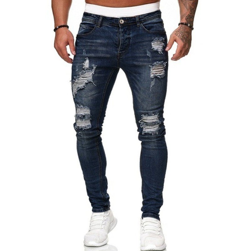 Solid Color Ripped Stretch Skinny Distressed Jeans - www.SharpDuds.com