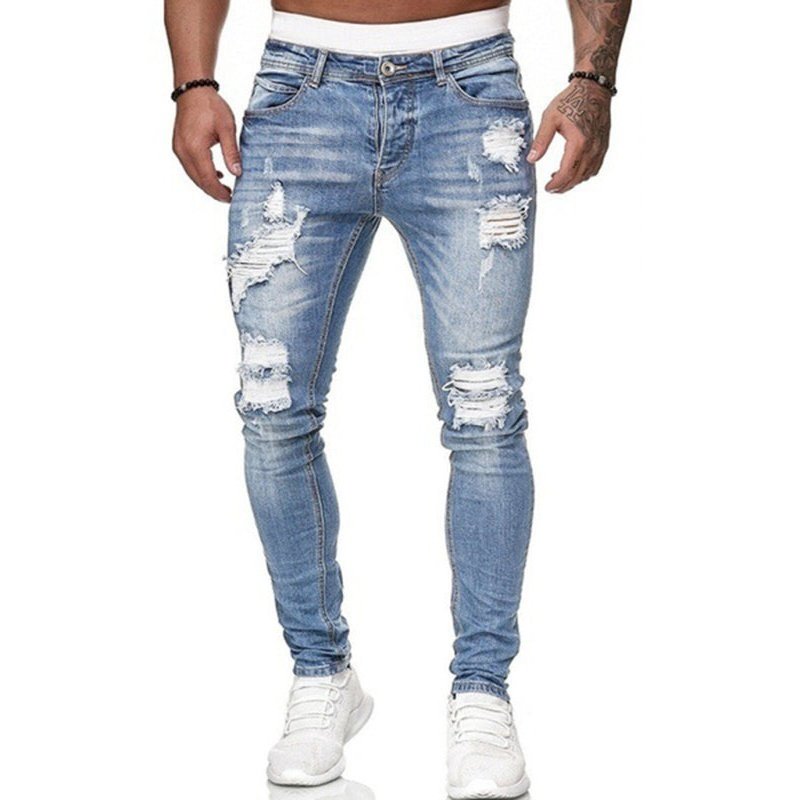 Solid Color Ripped Stretch Skinny Distressed Jeans - www.SharpDuds.com